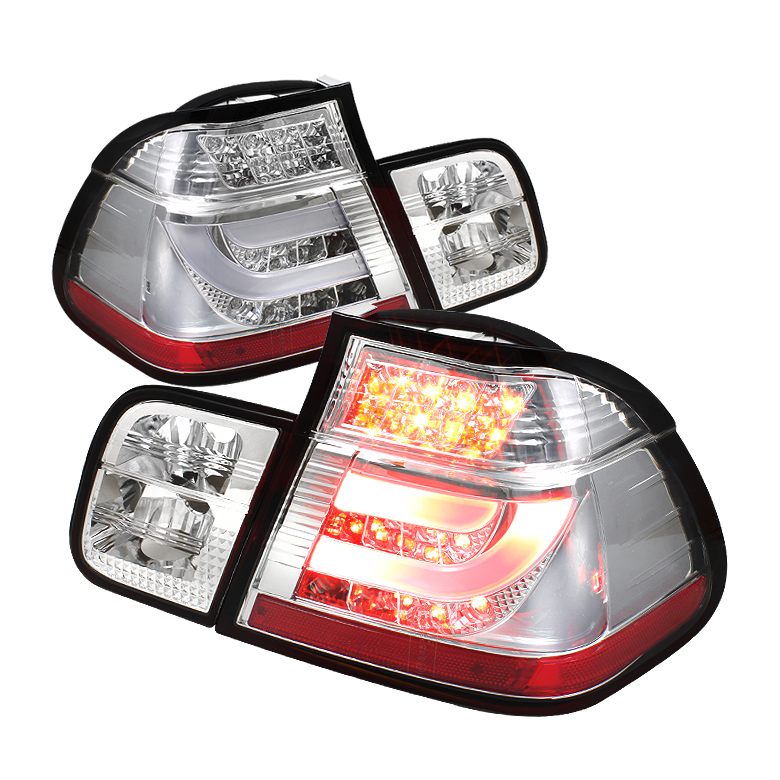BMW E46 3-Series 99-01 4Dr Light Bar Style LED Tail Lights - Chr - Click Image to Close